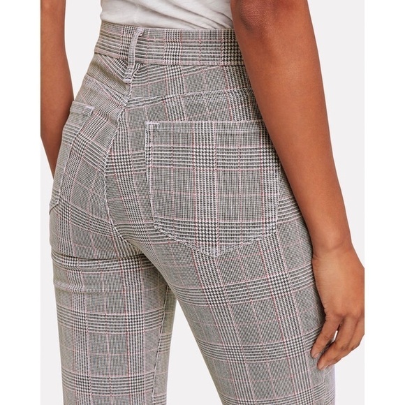 FRAME 90s Houndstooth Plaid Check Denim High Waist Ankle Crop Kick Flare Jean 25 - Picture 11 of 13